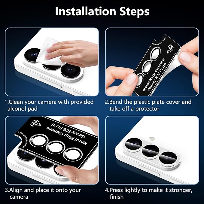 for Samsung Galaxy S26 Plus Camera Lens Protector, Individual Metal Ring Tempered Glass Lens Cover, [Strong Adsorption] Scratch Resistant Ultra-Thin HD Clear Lens Cover, 1 Set-White Shine - Image 6