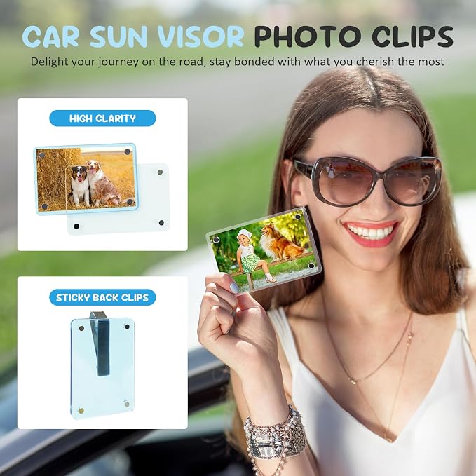 2 Pack Car Picture Holder, Magnetic Sun Visor Photo Clip, Car Picture Frame | 2.36 x 3.54 Orange Acrylic Photo Holder, Keeps Photos Secure on your Sun Visor, Personalized Car Interior Display - Image 4