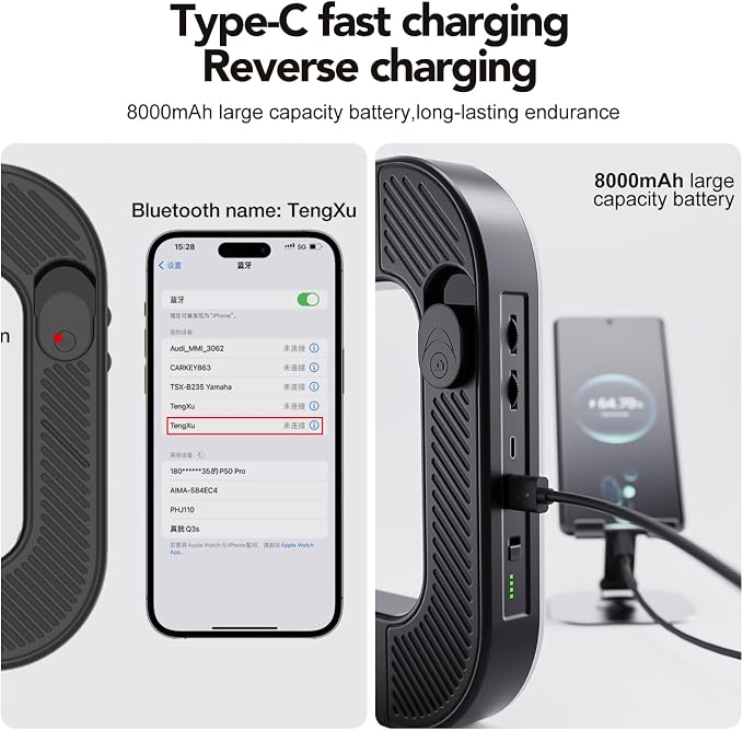 Smartphone Ring Selfie Light Kit Handheld LED Mobile Video Stabilizer Fill Lighting Rig Lights Built-in 8000mAh Battery Rechargeable for Phone Camera, YouTube, TIK tok Video Recording, Make up - Image 5