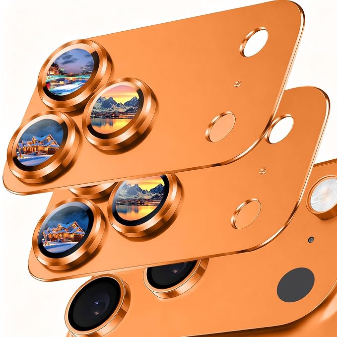 SiHPuoy 2pcs Camera Lens Protector for iPhone 17 Pro, Tempered Glass,Orange | 9H+ Hardness, Military Grade Shatterproof, Anti-Scratch, Case Friendly, HD Metal Camera Cover, Does not Affect Night Shots by SiHPuoy