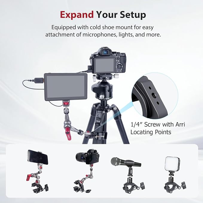 Came-TV Universal 18-50mm Camera Clamp Mount for Insta360/GoPr0, Heavy-Duty Aluminum Alloy with 1/4" & 3/8" Threads, Motorcycle Mirror/Car Headrest Rod Clamp for Camera/LED Light/Microphone - 61012 - Image 3