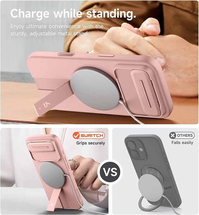 SURITCH for iPhone Air Case with Camera Control Cover, Camera Slide Cover and Adjustable Kickstand, Compatible with MagSafe, Shockproof Bumper Protective Cases for iPhone 17 Air 6.5 Inch, Pink - Image 5