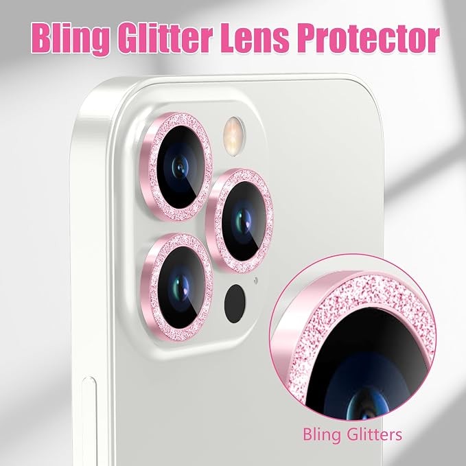 AGVEE 3+3 6 Pack for iPhone 12 Pro Max Camera Lens Protector Cover | Individual Bling Diamond & Bling Glitter Sparkle Cute Gem Metal Ring, 9H Tempered HD Glass - Image 5