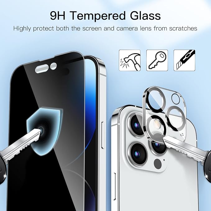 JETech Privacy Screen Protector for iPhone 14 Pro Max, 2+2 Pack | with Camera Lens Protector, Anti-Glare 9H Tempered Glass, Anti-Spy, Full Coverage, Scratch Resistant, Case-Friendly - Image 6