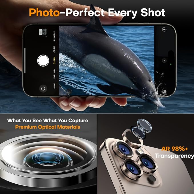 Camera Lens Protector for iPhone 16 Pro Max/16 Pro- Desert Titanium | 9H Tempered Glass, Metal Individual Camera Cover, Accessories, Anti-drop, Case Friendly, HD Clear, Anti-Scratch - Image 5