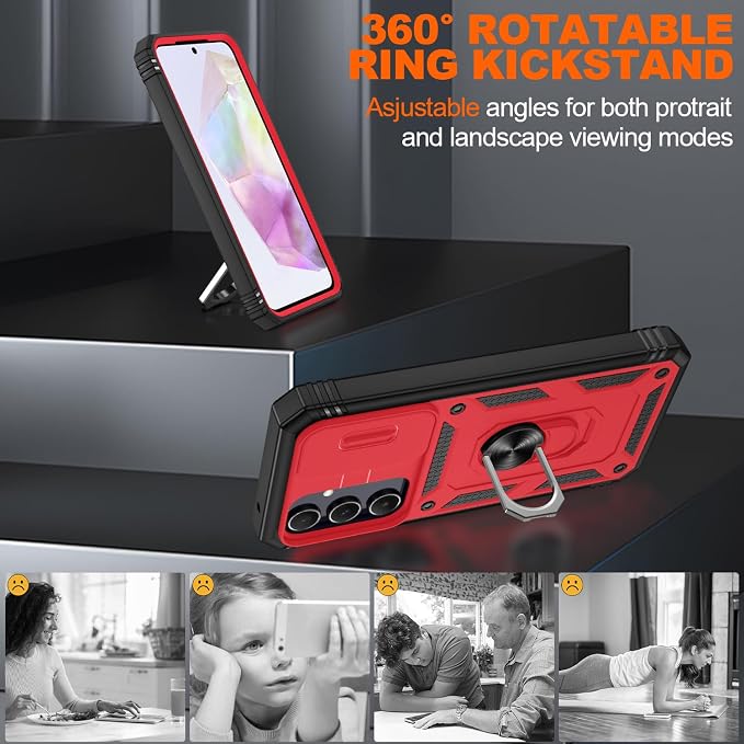 Gritup for Galaxy A35 5G Case Military-Grade Shockproof with Kickstand | with 2 PCS Screen Protector, Slide Camera Cover, Heavy Duty Outdoor Protection Funda para A 35 Phone Cover, Red+Black - Image 7