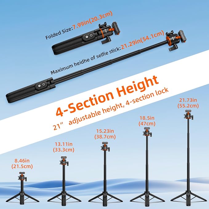 BRDRC Tripod for Insta360 X5 ACE Pro 2, 21” Selfie Stick Quick Release Extension Rod Mini Table Desk Portable Handle Grip Stand with Remote Controller for Insta 360 X5 X4 Air, ACE Pro 2 Accessories - Image 5