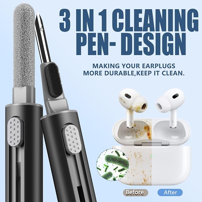 Inesore for AirPod Cleaning Kit, for Phone Earbuds Electronics(White+Black) | Metal Tip, High-Density Soft Brush, Flocked Sponge Tip, 3 in 1 Design, Compact & Lightweight, Easy Operation, Easy to Carry - Image 2