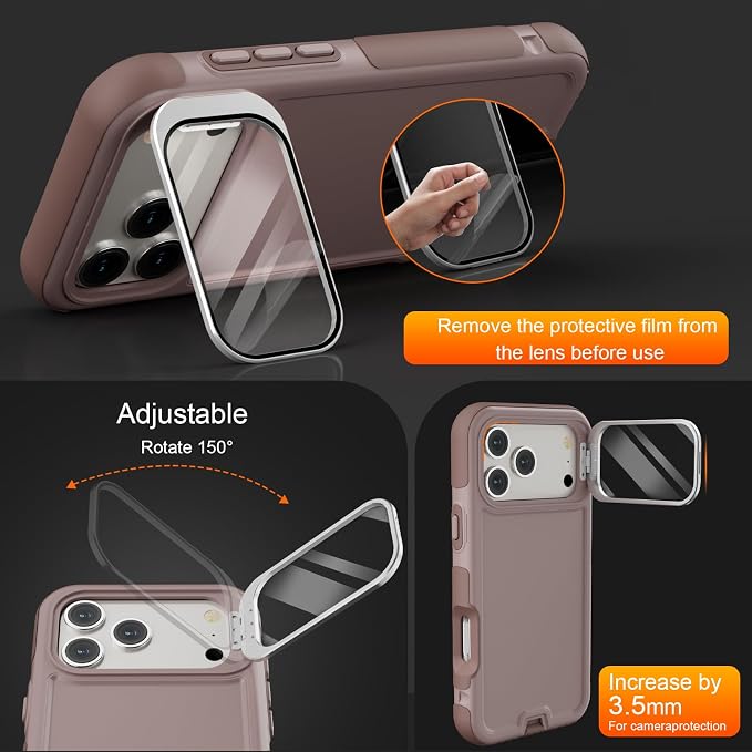 Follaroma Magnetic for iPhone 17 Pro Case with Camera Stand, Light Brown | Built-in Glass Camera Cover Stand,Compatible with MagSafe,Heavy Duty Shockproof Protective,Military-Grade Anti-DropDual Case - Image 2