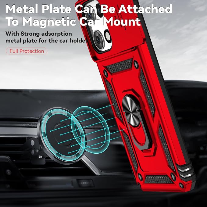 for Motorola Moto G 2025 / Moto G 2026 / Moto G Play 2026 Case, with Slide Camera Cover HD Screen Protector [Military Grade 16ft. Drop Tested] Ring Holder Kickstand Protective Phone Case, Red - Image 3