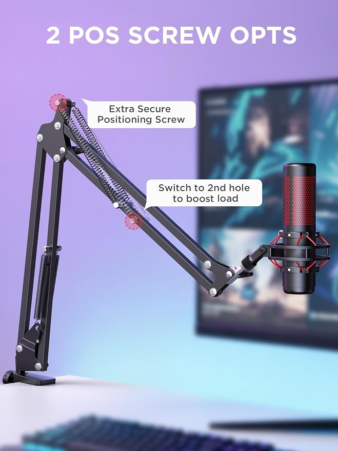 InnoGear Extended Boom Arm Microphone Mic Stand for Podcast Singing, Black | Desk Mount, Desktop Stands, Adjustable Reach, Rotate Fully, Folds Away Compactly, for Gaming, Streaming or Recording - Image 9