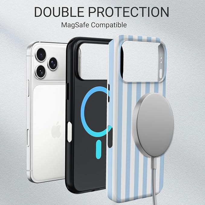 TPU Phone Case for iPhone 17 Pro Max, MagSafe Wireless Charging Compatible, Shockproof Slim Fit Protective Cover with Anti-Yellowing & Raised Camera Protection (blue stripe, iPhone 17 Pro Max(6.9")) - Image 6