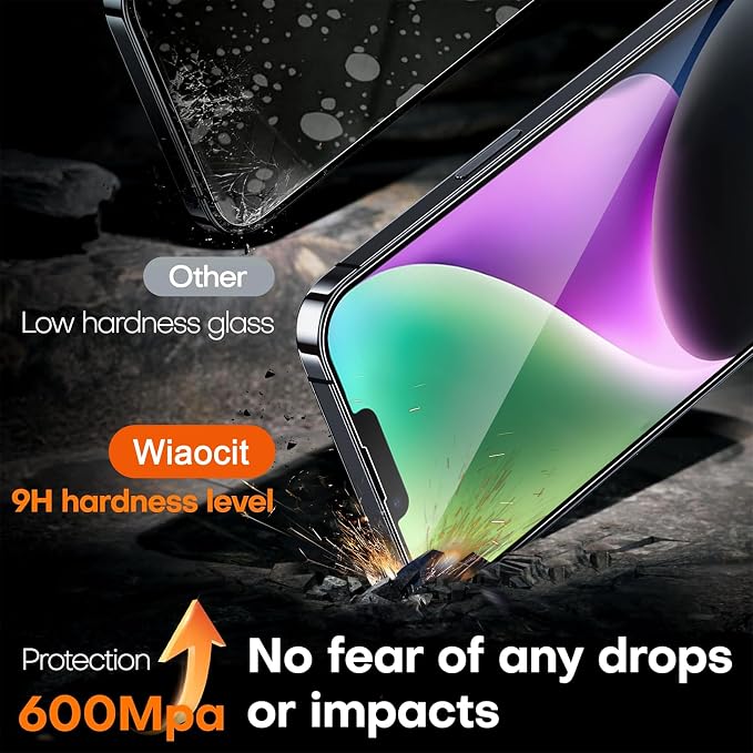Wiaocit Tempered Glass Screen Protector for iPhone 14 Plus | 3+3 Pack, 9H Hardness, Camera Lens Protector, Installation Frame, Bubble Free, Case Friendly - Image 3