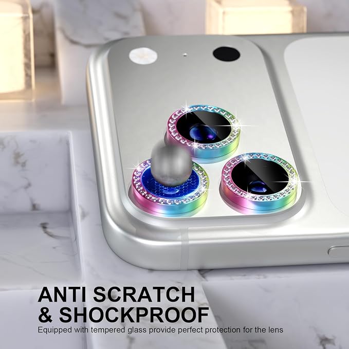 Choiche for iPhone 17 Pro/iPhone 17 Pro Max Camera Lens Protector | Ultra HD, Bling 9H Tempered Glass Camera Cover Screen Protector Metal Ring Decoration Accessories (Diamond-Colorful) - Image 3