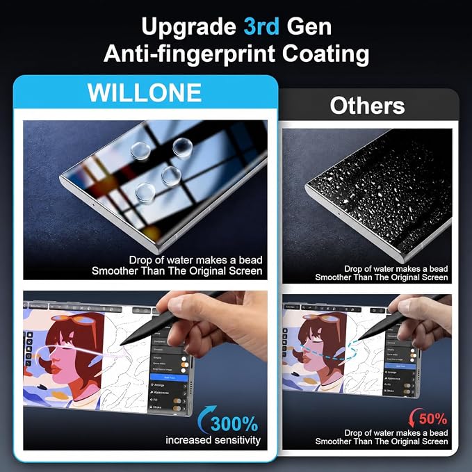 WILLONE 2+2 Pack for Samsung Galaxy S21 Ultra Screen Protector | Camera Lens Protector, 9H Tempered Glass, Fingerprint Unlock, HD Clear, Phone Case Fit - Image 6