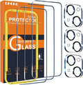 QHOHQ 3 Pack Screen Protector for iPhone 15 Plus [6.7 Inch] with 3 Pack Camera Lens Protector, Tempered Glass Film, HD Clear, 9H Hardness, No Bubbles, Case Friendly by QHOHQ