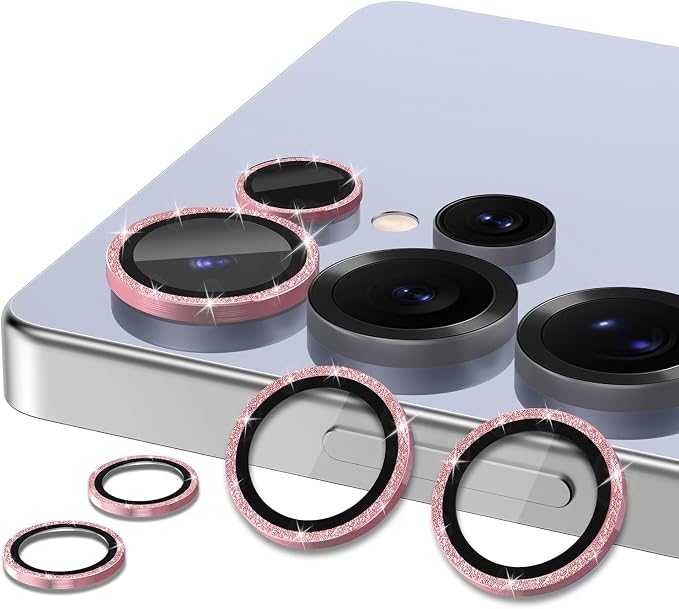 for Samsung Galaxy S25 Ultra Camera Lens Protector, Individual Metal Ring Tempered Glass Lens Cover, [Strong Adsorption] Scratch Resistant Ultra-Thin HD Clear Lens Cover, 1 Set-Pink Sparkly - Image 2