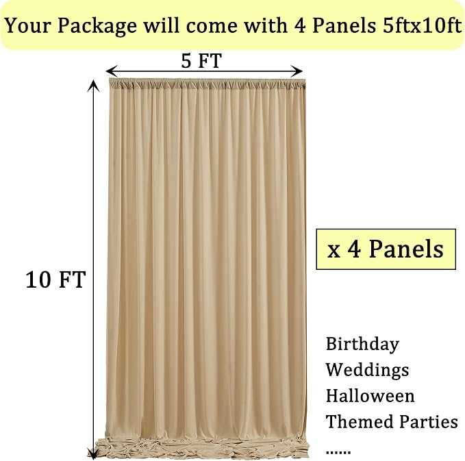 20ft x 10ft Wrinkle Free Beige Backdrop Curtains for Parties, 4 Panels 5x10ft Thick Nylon and Polyester Photo Backdrop Drapes for Wedding Birthday Party Photography Background Backdrop Stand - Image 5