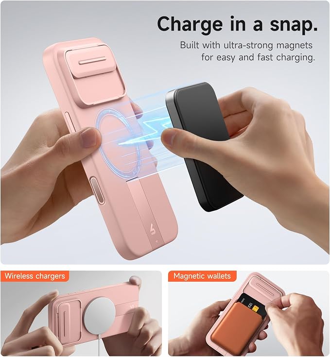 SURITCH for iPhone Air Case with Camera Control Cover, Camera Slide Cover and Adjustable Kickstand, Compatible with MagSafe, Shockproof Bumper Protective Cases for iPhone 17 Air 6.5 Inch, Pink - Image 3