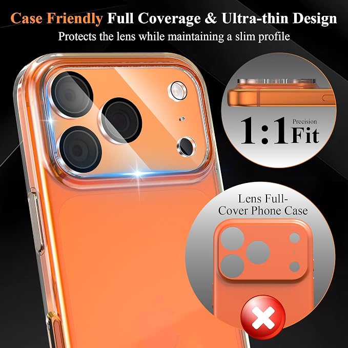 4 Pack Camera Lens Screen Protector Compatible with iPhone 17 Pro Max | 9H Tempered Glass Camera Lens Cover Decoration, Case Friendly, High Definition, Scratch-Resistant, Clear+Black Circle - Image 6