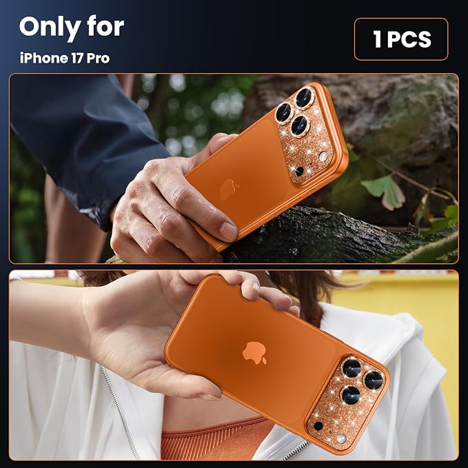 WSKEN for iPhone 17 Pro Camera Lens Protector - Military Grade Design | Strong Adhesion, Daily Shatterproof, Metal Aluminum Alloy Tempered Glass Camera Screen Protector, Glitter Orange - Image 6