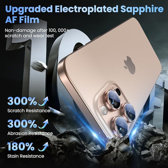 Uyiton for iPhone 17/16/15/14 (Pro Max & Pro) Camera Lens Protector | Unique Lines Text Design, Case-Friendly, Military-Grade Sapphire Glass Metal Camera Cover, Easy to Install, Gearwheel Gold - Image 4