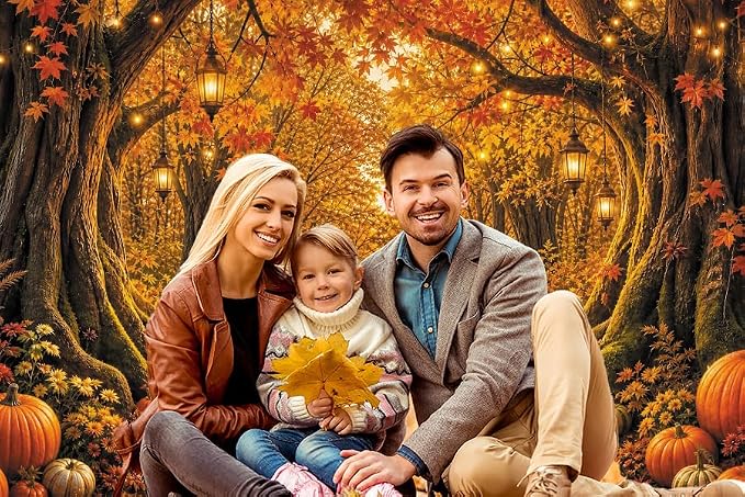 Fall Forest Photo Backdrop 8x8ft Autumn Garden Backdrop for Photography Fall Pumpkin Maple Wonderland Floral Background for Photoshoot Thanksgiving Birthday Photo Booth Props Vinyl - Image 6