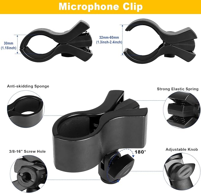Mippko Gooseneck Microphone Stand,19.69" Flexible Adjustable Arm Super Crab Clamp Mic Clip 3/8"-16 to 5/8"-27 Adapter Mount,Compatible with Shure/Fifine / AT2020 / Pyle/Blue Snowball/Razer - Image 8