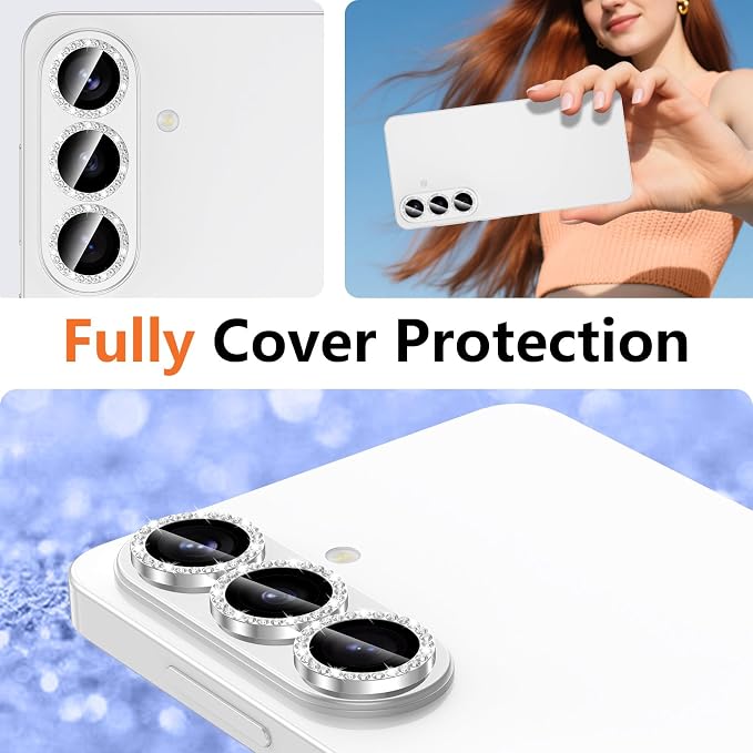 for Samsung Galaxy S26 Plus Camera Lens Protector, Individual Metal Ring Tempered Glass Lens Cover, [Strong Adsorption] Scratch Resistant Ultra-Thin HD Clear Lens Cover, 1 Set-Slivery Diamond - Image 8