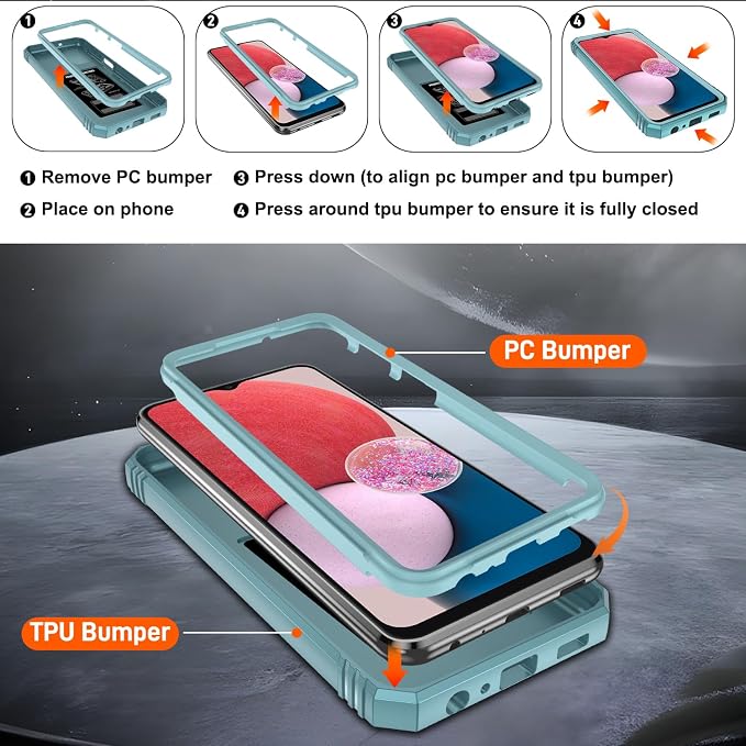 Gritup for Samsung Galaxy A13 4G Case with 2PCS Screen Protector, Build in 360° Rotating Ring Kickstand, Military Grade Protective Cover for A13 4G Phone, Green - Image 4