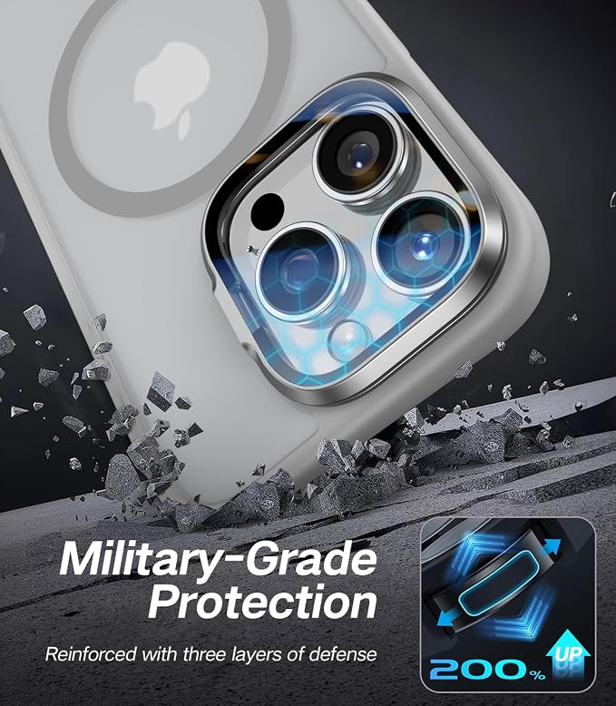 VOFATA [Upgraded] for iPhone 16 Pro Case with Camera Cover Stand [Fit for MagSafe][9H Camera Lens Protector] Mil-Grade Protection Translucent Matte Magnetic iPhone 16 Pro Phone Case, Grey - Image 5