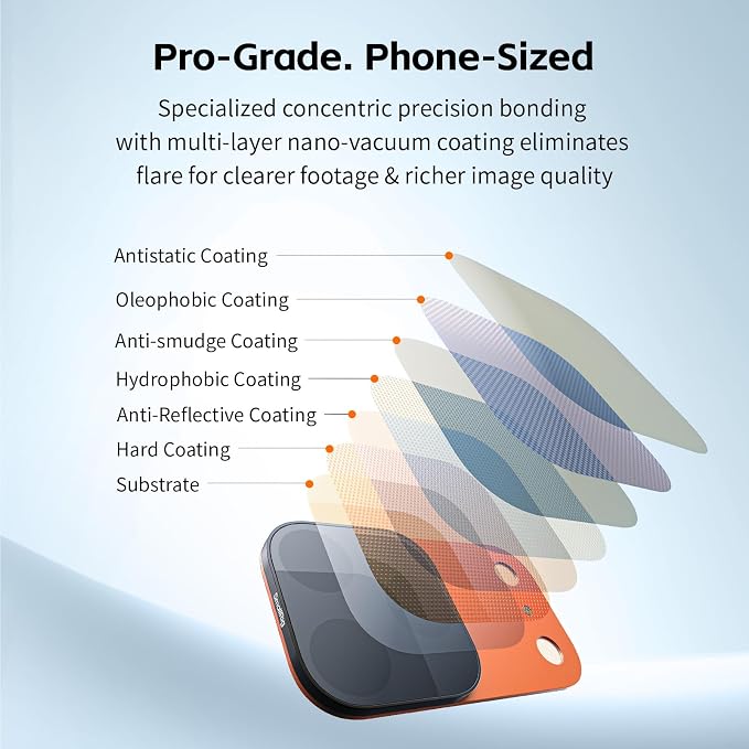 SmallRig Square ND & Black Mist Filter Kit for iPhone 17 Pro Max, Magnetic Lens Filters with Base Mount, Black Mist Diffusion 1/4 Filter/ND2/ND4/ ND8/ND16/ND32, 6 Pack, Orange- 6075 - Image 7