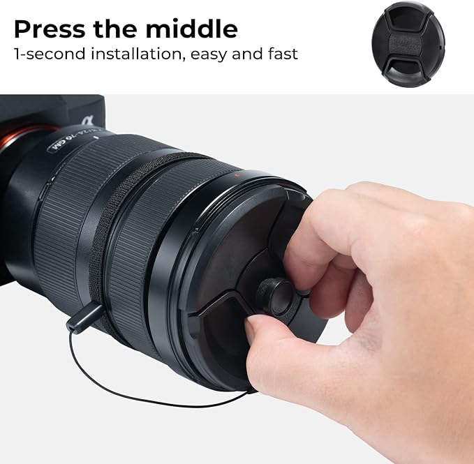 K&F CONCEPT 55mm Lens Cap, 9-in-1 Center Pinch Lens Cover + Anti-Loss | Keeper Leash + Microfiber Cleaning Cloth Kits Compatible with Nikon, Canon, Sony, Fujifilm Camera Lenses - Image 3