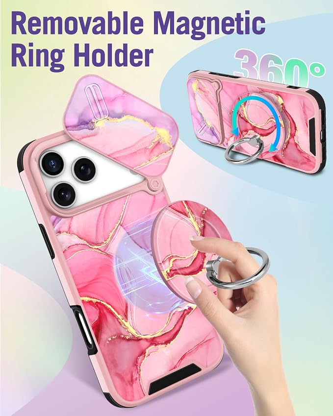 Buleens for iPhone 17 Pro Case 6.3 Inch - with Ring Stand & Camera Cover Aesthetic Cute Designed for Women Girls Pretty Girly Fashion Teens Phone Case for iPhone 17 Pro Compatible with Magsafe - Image 5