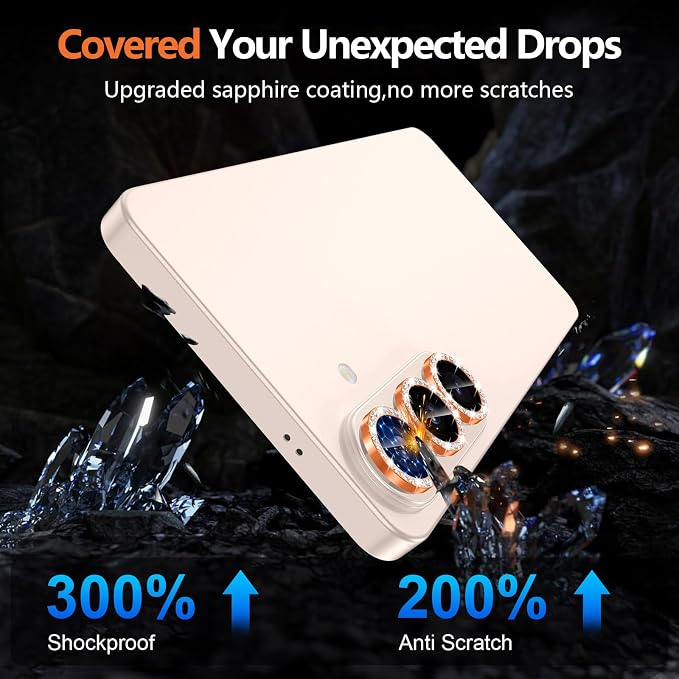 for Samsung Galaxy S26 Camera Lens Protector, Individual Metal Ring Tempered Glass Lens Cover, [Strong Adsorption] Scratch Resistant Ultra-Thin HD Clear Lens Cover, 1 Set-Orange Diamond - Image 5