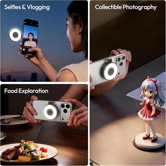 ULANZI LM21 Dual Sided Magnetic Selfie Ring Light for Phone with Magsafe | for iPhone/Android, 8000K CRI≥95, Touch Control, Extendable, Rechargeable, for Vlog,Video Call,TikTok,Video Call,Live Stream - Image 7