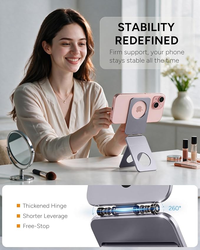 1ST IDEA for MagSafe Tripod Stand Ultra-Thin 0.23" | Aluminum Alloy Magnetic Tripod for iPhone, Flexible 20x Magnet Phone Stand Gift Accessories for Women Men for iPhone 17 16 15 14 13 12 Series - Image 3