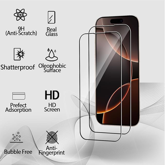 Front and Back Protector for iPhone 16 Pro Max + Camera Lens Protector | (2+2+2) 9H Hardness, Easy to Install with Alignment Tool,Case Friendly - Image 2