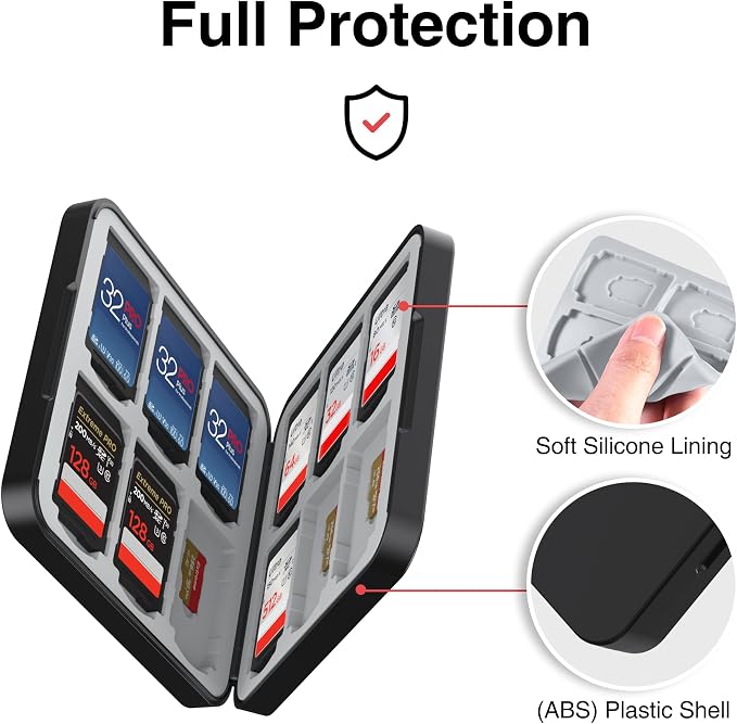 HEIYING Memory Card Holder with 24 Card Slots for SD and Micro SD Cards | 12 SD + 12 Micro SD Slots, Magnetic Closure, Compact Portable Storage case with Soft Silicone Interior for Card Protection - Image 4