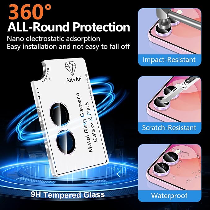 for Samsung Galaxy Z Flip 8 Camera Lens Protector, Individual Metal Ring Tempered Glass Lens Cover, [Strong Adsorption] Scratch Resistant Ultra-Thin HD Clear Lens Cover, 1 Set-Purple Ring - Image 2