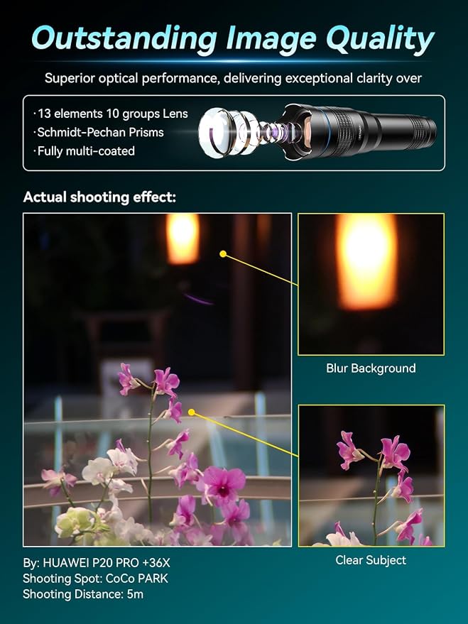 APEXEL 36x Telephoto Lens Compatible with iPhone 17 Pro Max | Photography for Travel, Birdwatching, Exploration | Kit with Sturdy Metal Tripod and Threaded Phone Case - Image 4