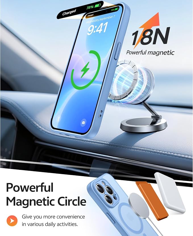 FNTCASE for iPhone 14 Pro Max Case, Fit for Magsafe, Glass Screen Protector | Full Camera Protection, Translucent Matte, 14FT Military Grade Drop Proof, Shockproof Protective Phone Cover, Light Blue - Image 3