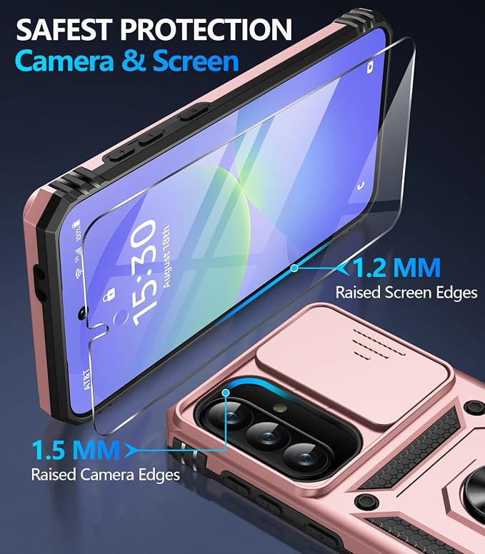 Taisairu for Samsung Galaxy A37 Case/A36 Case with Screen Protector & Slide Camera Lens Cover, Built-in Ring Stand Shockproof Protective Case for Samsung A37 5G Case/Samsung A36 5G Case (Rose Gold) - Image 7