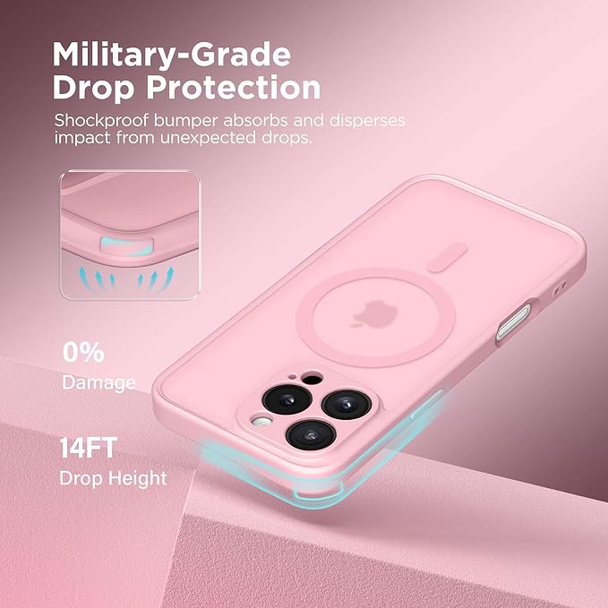 CAPRARO for iPhone 16 Pro Max Case, Compatible with MagSafe | Upgraded [Full Camera Protection] Protective Translucent Matte Women Girl Magnetic Phone Case Cover, Peach Pink - Image 5