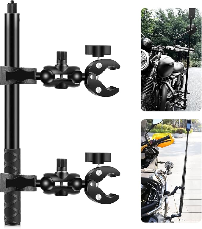 PULUZ Motorcycle Bike Handlebar Double clamp Mount with 59" Invisible Selfie Stick for insta360 X4/X3/X2/XONE/GO2/3 Action Camera - Image 9