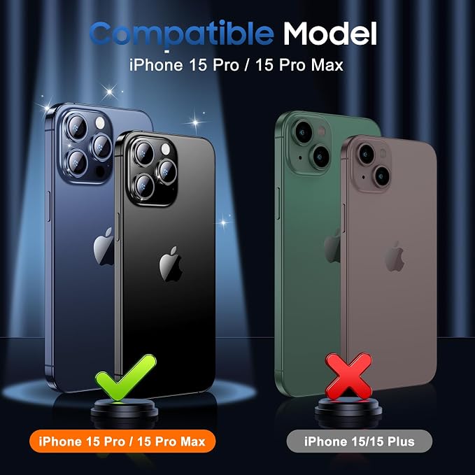 UniqueMe for iPhone 15 Pro/15 Pro Max Camera Lens Protector Bling Colorful | 3 Pack-Drop Protection, Case Friendly, 9H Tempered Glass, Camera Cover Screen, Update New Version - Image 7