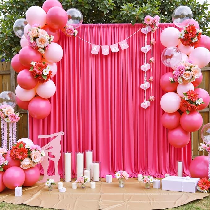 30 ft x 10 ft Wrinkle Free Fuchsia Backdrop Curtain for Parties, 6Panels Polyester Hot Pink Photo Backdrop Drapes for Wedding Birthday Party Baby Shower - Image 4