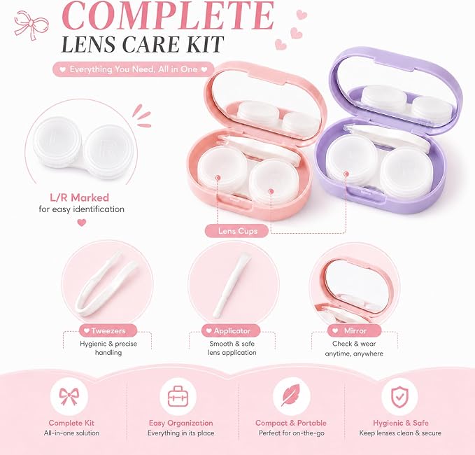 Cute Bow Contact Lens Case, Portable Travel Contact Lens Holder with Mirror, Aesthetic Bow Tie Contact Lenses Kit for Daily & Travel Use (#Style B) - Image 3