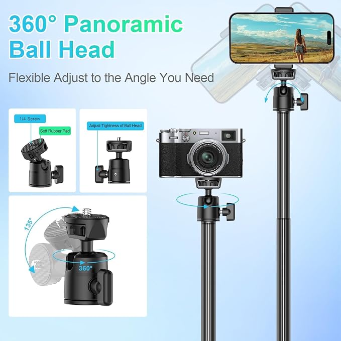 Ailight Desk Stand for Live Streaming, Adjustable Mount with Phone Holder | 1/4" Screw, Ball Head & C Clamp, for Camera/Phone/Webcam, Tool-Free Setup for Vlogging/Recording - Image 5