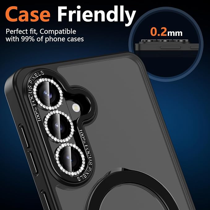 for Samsung Galaxy S26 Plus Camera Lens Protector, Individual Metal Ring Tempered Glass Lens Cover, [Strong Adsorption] Scratch Resistant Ultra-Thin HD Clear Lens Cover, 1 Set-Black Diamond - Image 6